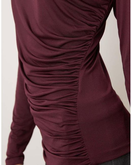 Vila Purple Long Sleeve High Neck Ruched Top