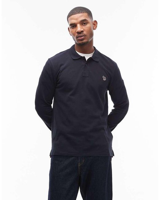 Paul Smith Blue Long Sleeve Zebra Polo for men