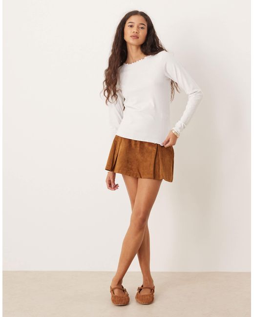 JJXX White Lettuce Hem Long Sleeve Top