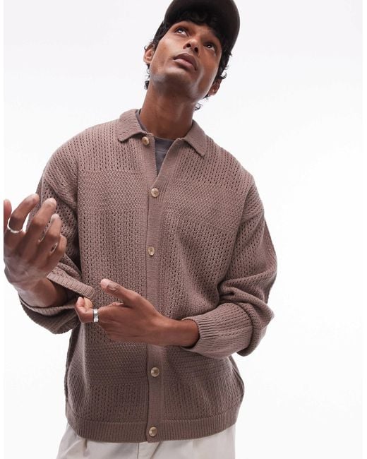 Topman – langärmliges polohemd in Brown für Herren