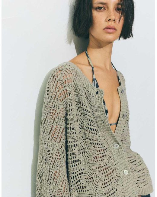 Pull&Bear Gray Cutwork Knit Cardigan