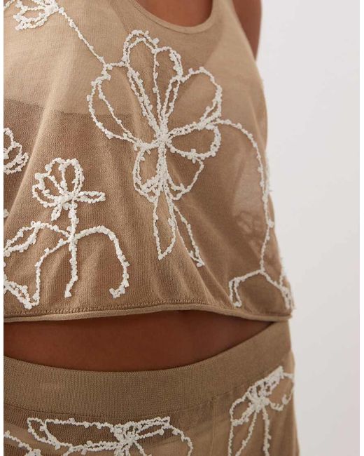 Miss Selfridge Natural Beach Premium Sheer Knit Embroidered Crop Vest Top