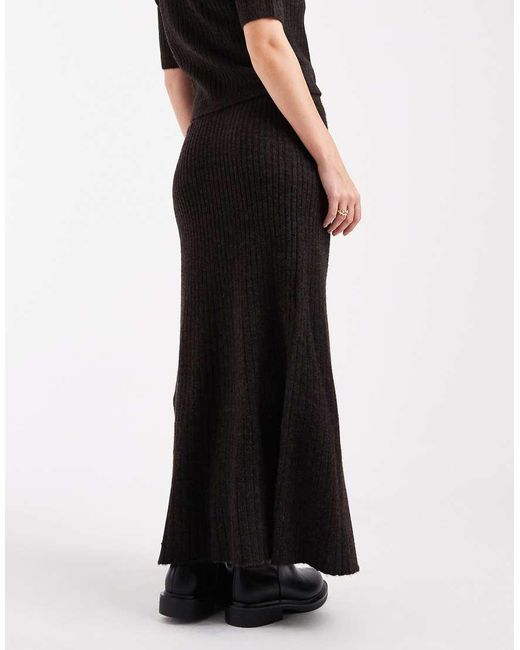 Vero Moda Black Ribbed Knit Button Side Midi Skirt