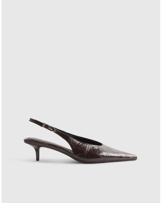 River Island White Croc Print Sling Back Court Heels
