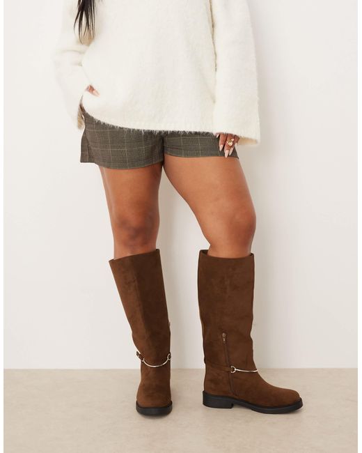 ASOS Brown Curve Cole Flat Riding Knee Boots