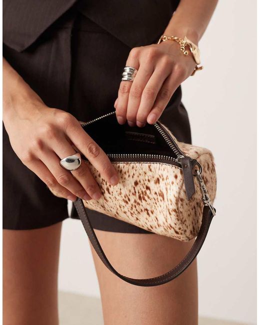 Mango Natural Hair On Real Leather Animal Print Shoulder Bag