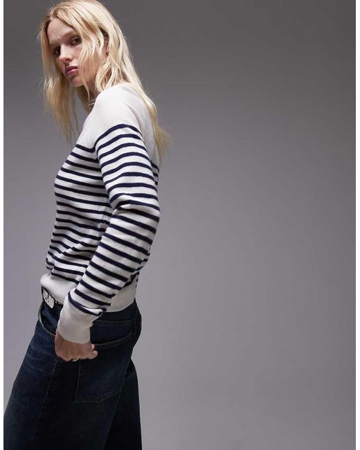 Mango Gray Fine Knit Wool Stripe Jumper