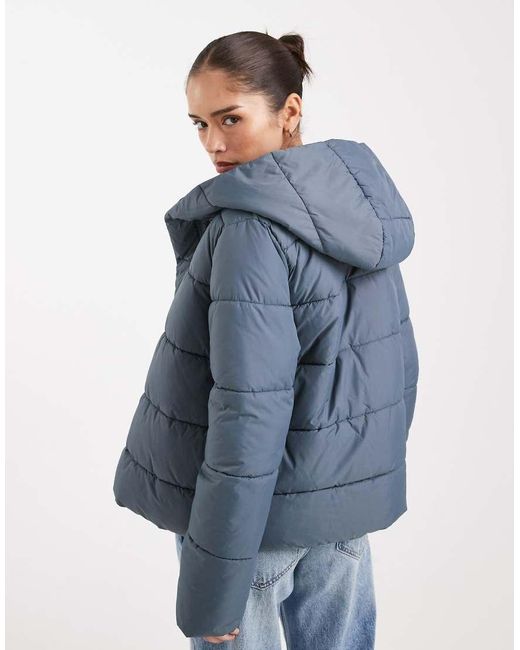 Vero Moda Blue Short Puffer Coat With Hidden Zip Detail
