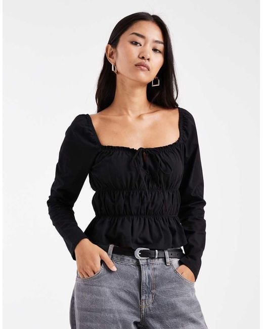 Miss Selfridge Black Long Sleeve Milkmaid Top