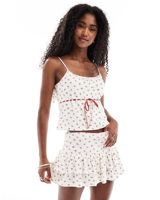 Daisy Street White Floral Pointelle Cami Top With Thread Through Lace Detail