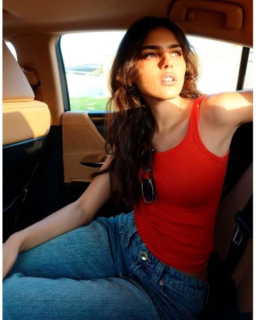 Bershka Orange Ribbed Vest Top
