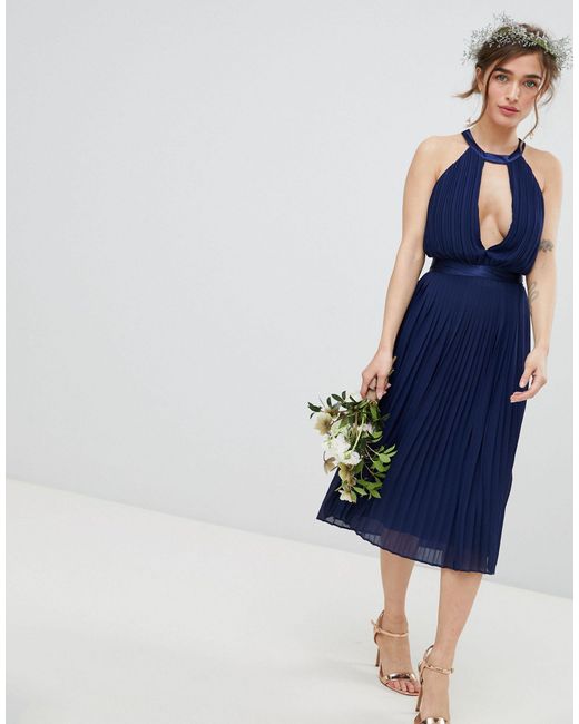 Tfnc pleated maxi bridesmaid dress on sale with back detail