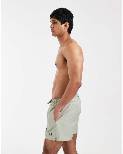Fred Perry Green Drawstring Logo Swim Shorts for men