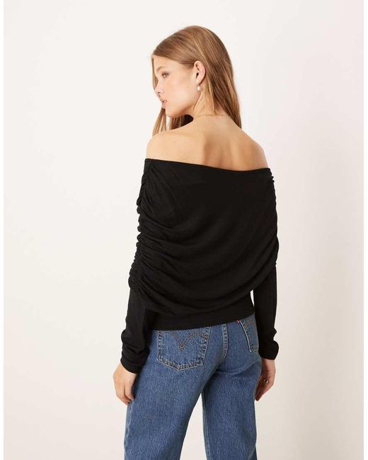 Gina Tricot Blue Long Sleeve Sloped Drapey Shoulder Cape Top