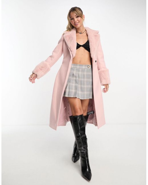Forever New Pink Faux Fur Midi Coat