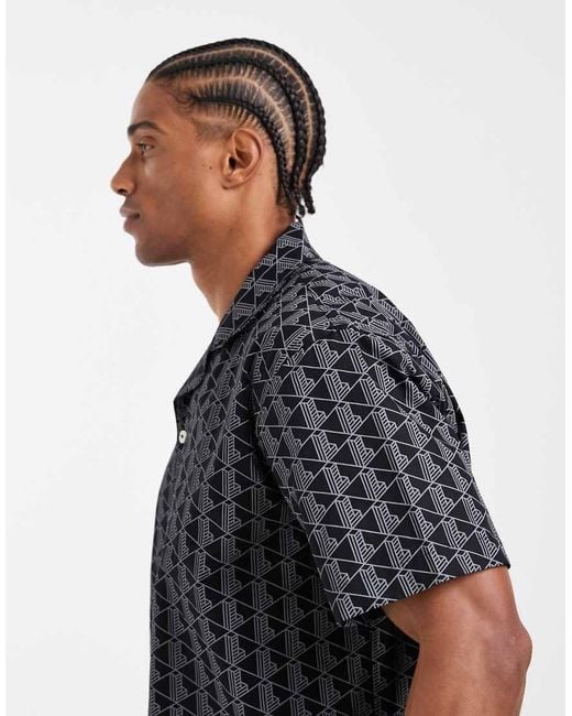 Lacoste Black Monogram Print Lounge Shirt for men