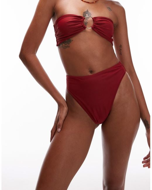 TOPSHOP Red Thailand High Waisted Bikini Bottoms