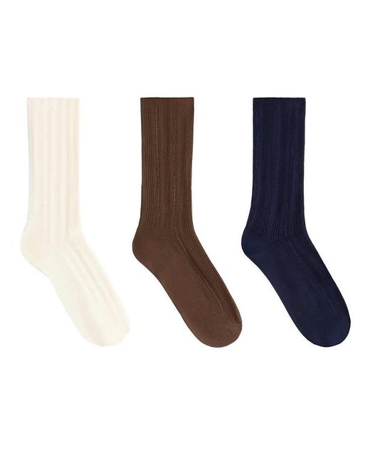Oysho Blue 3 Pairs Of Classic Ribbed Socks