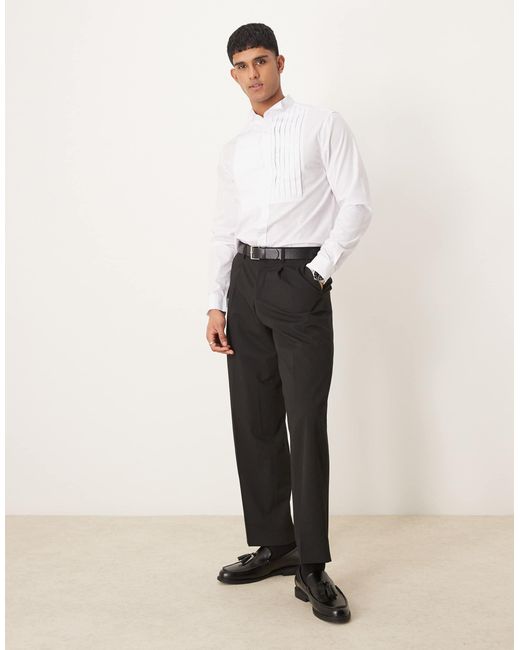 ASOS White Formal Wing Collar Regular Shirt With Pleated Bib Front for men