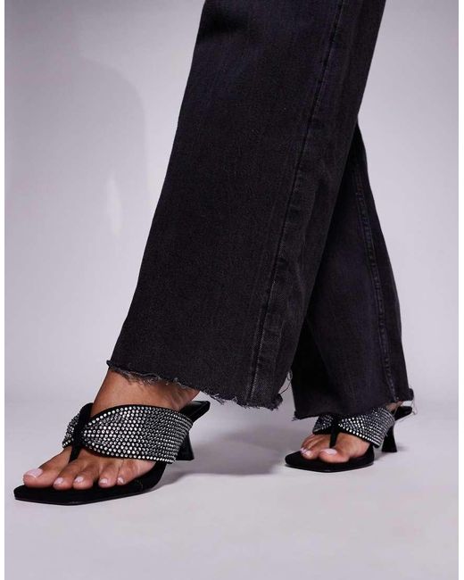 River Island Blue Toe Thong Heeled Sandals With Diamante Detail