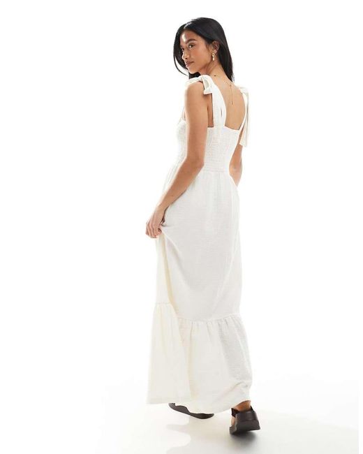 Miss Selfridge White Seersucker Tie Shoulder Tiered Maxi Dress