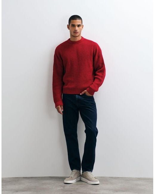 ASOS Red Oversized Chunky Waffle Knitted Jumper for men