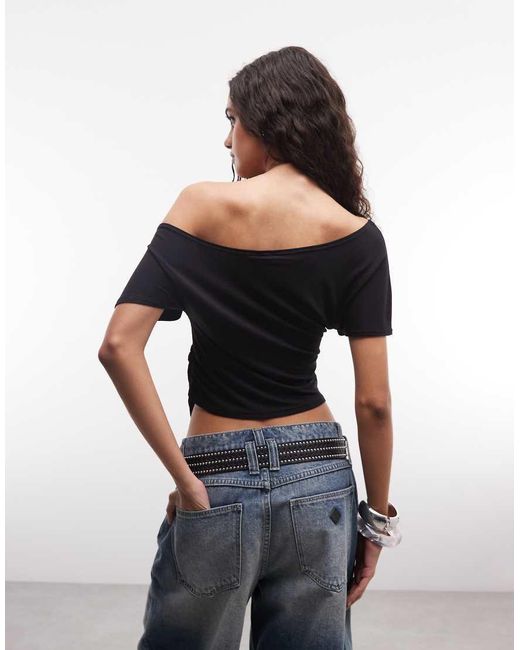 Collusion Black Asymmetric Drapey Off-shoulder Top