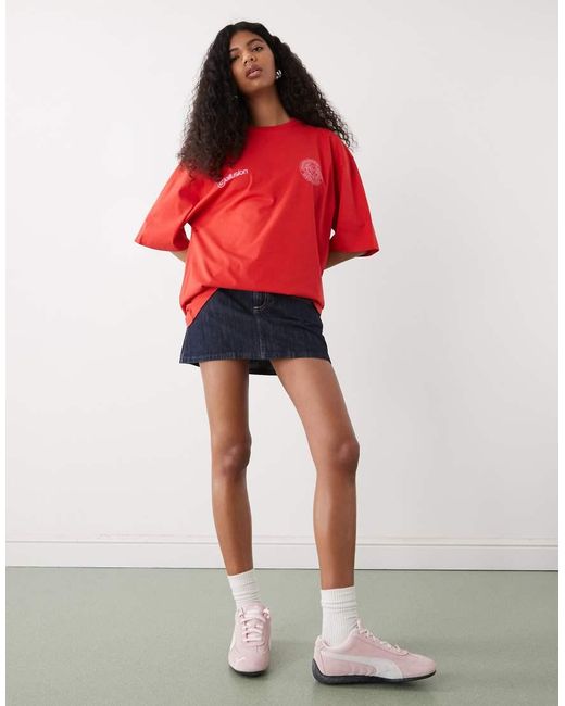 Collusion Red Oversized Logo Graphic Tee