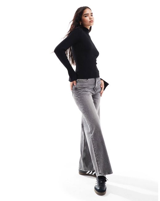 Threadbare Black High Neck Split Sleeve Jumper