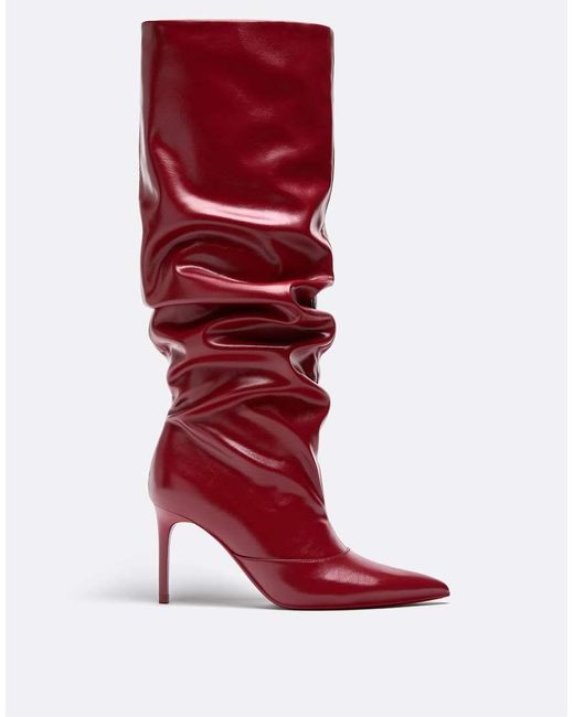 Stradivarius Red Slouchy Heeled Boot