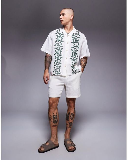 ASOS Gray Oversized Revere Shirt With Border Print for men