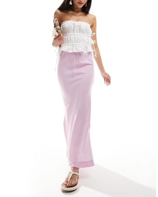 Bershka Pink Tie Waist Linen Maxi Skirt