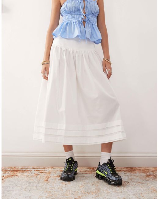 Collusion White Prairie Maxi Skirt With Pintuck Detailing