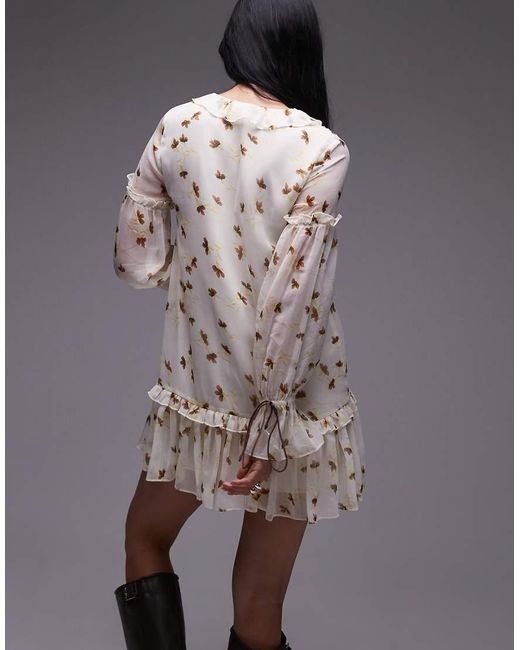 TOPSHOP Gray Poet Sleeve Frill Mini Dress