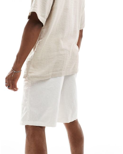 ASOS White Linen Jort Shorts With Elasticated Waist for men