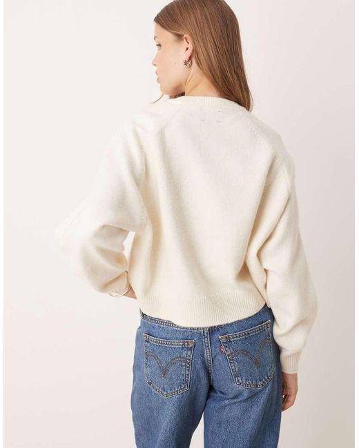 ASOS Blue Crew Neck Jumper With Raglan And Fisherman Rib Sleeve Detail