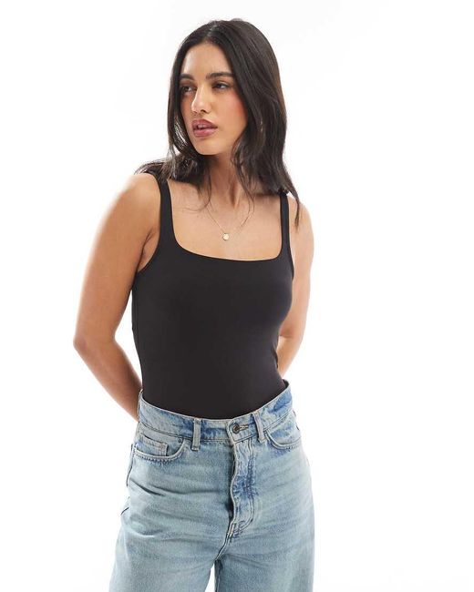 Pieces Black Square Neck Seamless Bodysuit