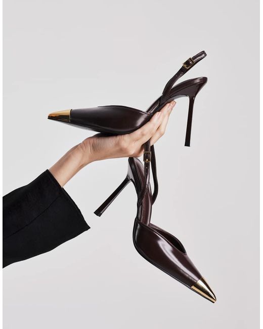 JW PEI Black Savannah Slingback Heels With Metal Toe Detail