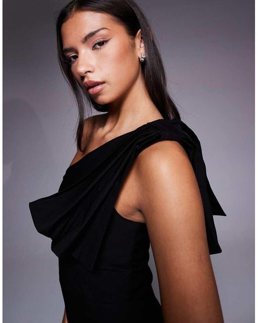 Vesper Blue One Shoulder Maxi Dress With Bow Detail And Thigh Split