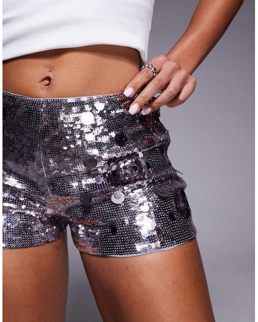 Oh Polly White Flower Sequin Short