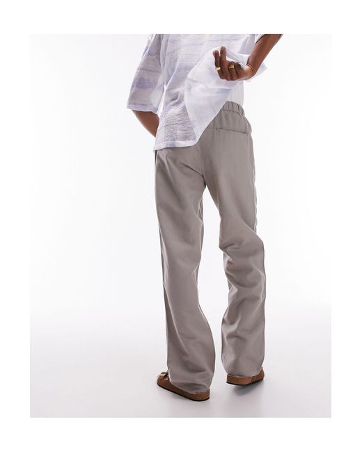 Pantalon droit en lin - taupe Topman pour homme en coloris White