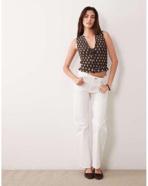 Abercrombie & Fitch Brown Floral Print Ruched V Neck Top
