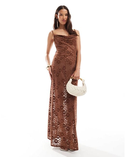 Miss Selfridge Brown – maxikleid aus transparenter spitze
