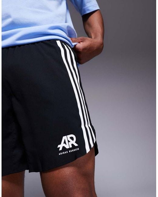 Adidas Originals Blue Adidas Running Own The Run 3 Stripe Shorts for men