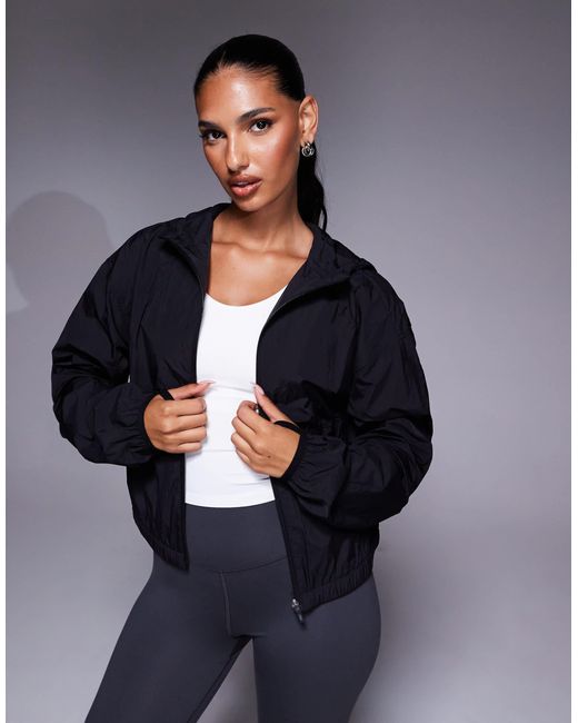 4505 Blue Cropped Woven Run Jacket With Hood