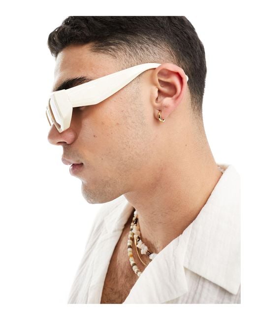 ASOS Natural Chunky Angled Rectangle Sunglasses With Smoke Lens for men