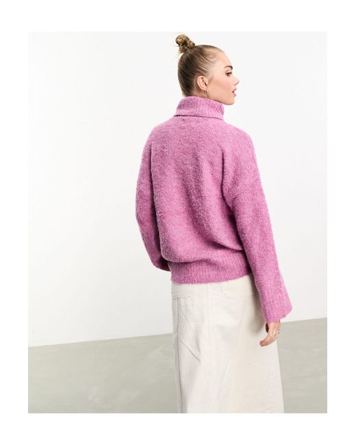 Pieces Pink Fluffy Roll Neck Jumper