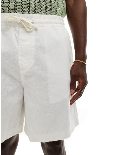 ASOS Green Wide Regular Length Linen Shorts With Elasticated Waist for men