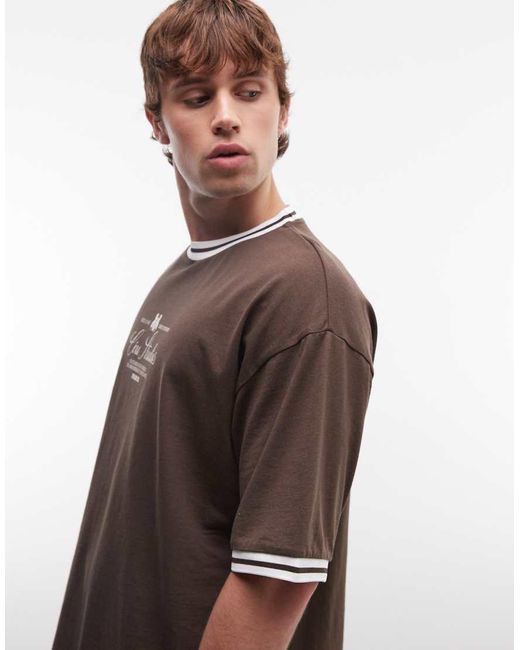 ASOS Brown Boxy Oversized T-shirt With Text Graphic for men