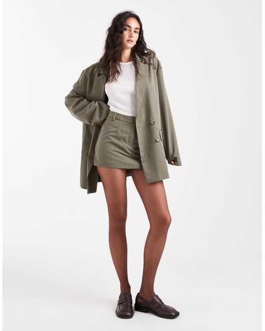 Miss Selfridge Oversized Ruimvallende Double Breasted Blazer Met Krijtstreep in het Green